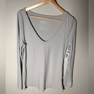 Women's Torrid Light Gray Fitted V-Neck Long‎ Sleeve Top Size 00 (m/l)